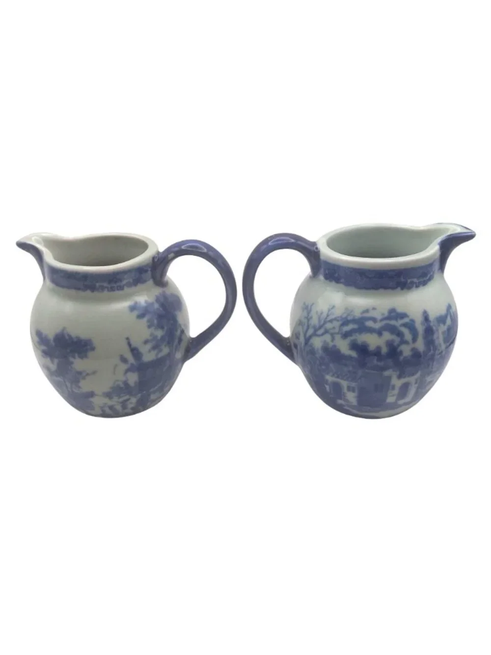 Victoria Ware Flow Blue Creamer Set of 2 Ironstone Transferware Pitchers Vintage